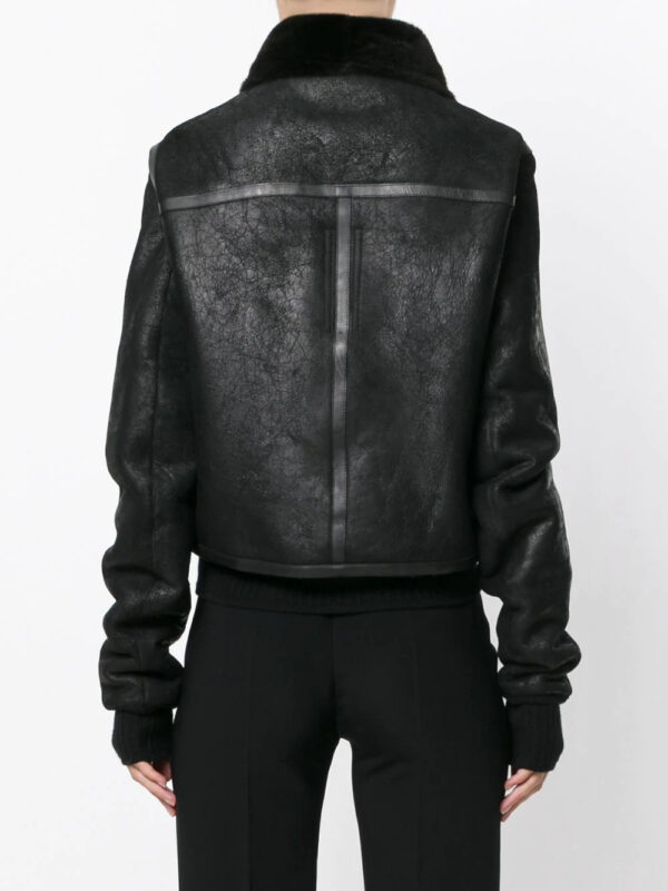 Men's Fur Trim Collar Black Leather Jacket - Image 4