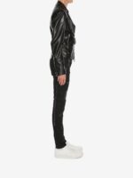 Men's Shiny Black Calfskin Leather Jacket - Image 4