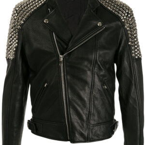 Men's Studded Double-Breasted Leather Jacket