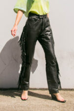 Womens Fringe Faux Leather black Trousers