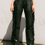 High Rise Leather Fringe Pants