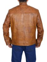 Vintage Distressed Light Brown Leather Jacket Back