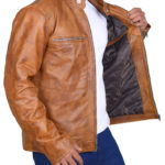 Vintage Distressed Light Brown Leather Jacket