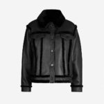 Woman's Black Collared Shearling Leather Jacket