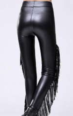 Women Flexible Buttery Soft Faux Leather Fringe Biker Pants