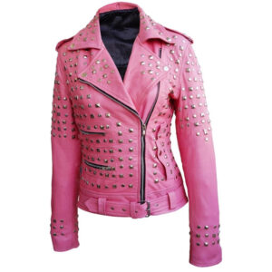 Women's Pink Spikes Leather Jacket
