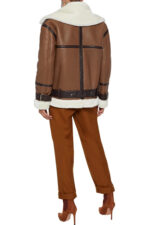 Women's Belted Brown Shearling Leather Jacket - Image 3