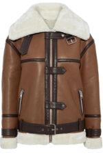 Women's Belted Brown Shearling Leather Jacket
