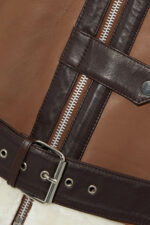 Women's Belted Brown Shearling Leather Jacket - Image 4