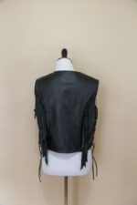 Women's Black Fringe Leather Vest - Image 4