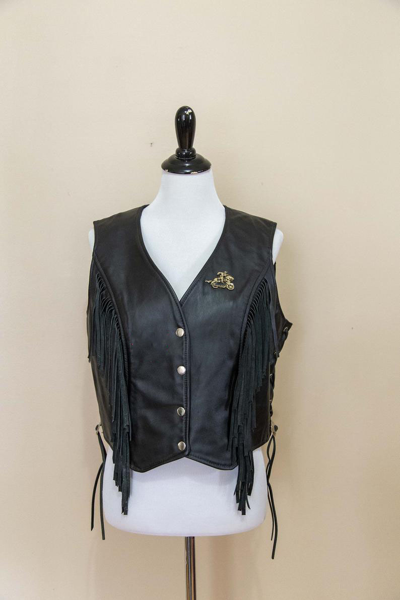 womens-black-fringe-leather-vest (5) Women's Black Fringe Leather Vest - Image 1