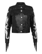 Women's Black Fringes Leather Jacket