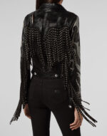 Women's Black Fringes Leather Jacket - Image 5