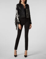 Women's Black Fringes Leather Jacket - Image 4