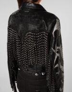 Women's Black Fringes Leather Jacket - Image 6