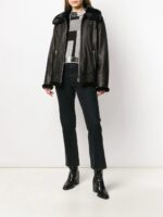 Women's Black Fur Collar Leather Jacket - Image 2