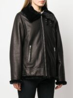 Women's Black Fur Collar Leather Jacket - Image 3