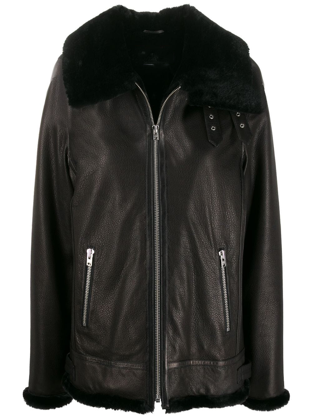 womens-black-fur-collar-leather-jacket-2 (5) Women's Black Fur Collar Leather Jacket - Image 1