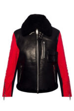 Women's Black & Red Shearling Leather jacket