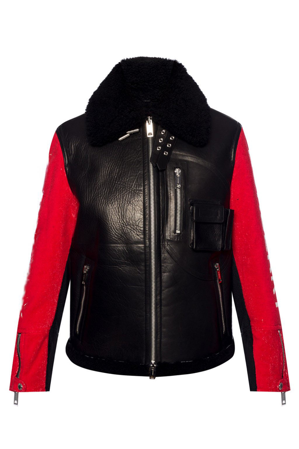 womens-black-red-shearling-leather-jacket Women's Black & Red Shearling Leather jacket - Image 1