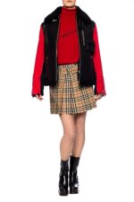 Women's Black & Red Shearling Leather jacket - Image 2