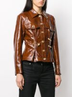 Women's Brown Buttoned Lambskin Leather Jacket - Image 2