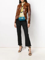 Women's Brown Buttoned Lambskin Leather Jacket - Image 6