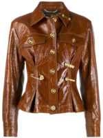 Women's Brown Buttoned Lambskin Leather Jacket