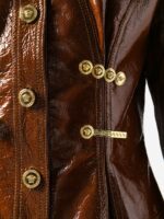 Women's Brown Buttoned Lambskin Leather Jacket - Image 4