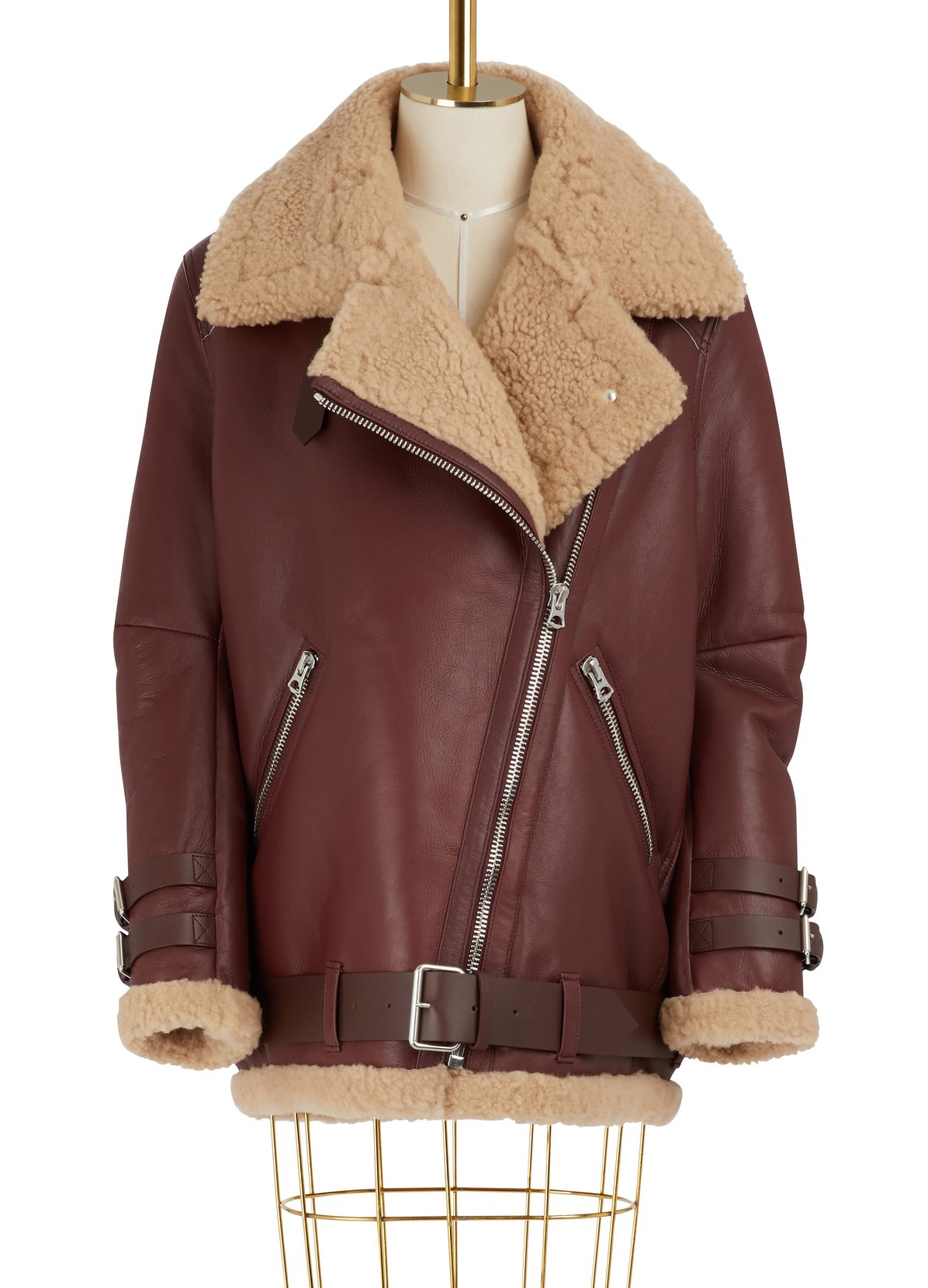 womens-brown-velocite-shearling-leather-jacket (4) Women's Brown Velocite Shearling Leather Jacket - Image 1