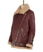 Women's Brown Velocite Shearling Leather Jacket - Image 3