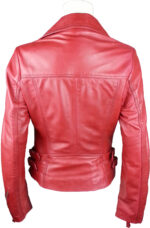 Trendy red biker jacket for women made of real leather