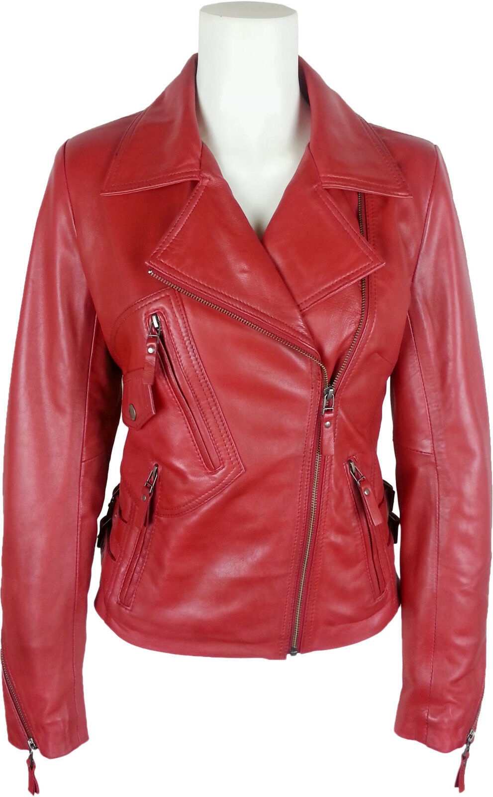 womens-fashion-red-biker-style-real-leather-jacket (3) Women's genuine leather biker jacket in bold red