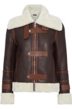 Women's Faux Shearling Trimmed Leather Jacket
