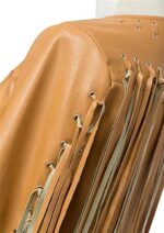 Tassel detailed faux leather biker coat for women
