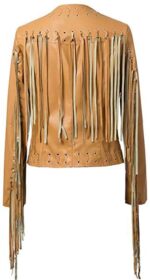 Western style women's faux leather motorcycle jacket with tassels