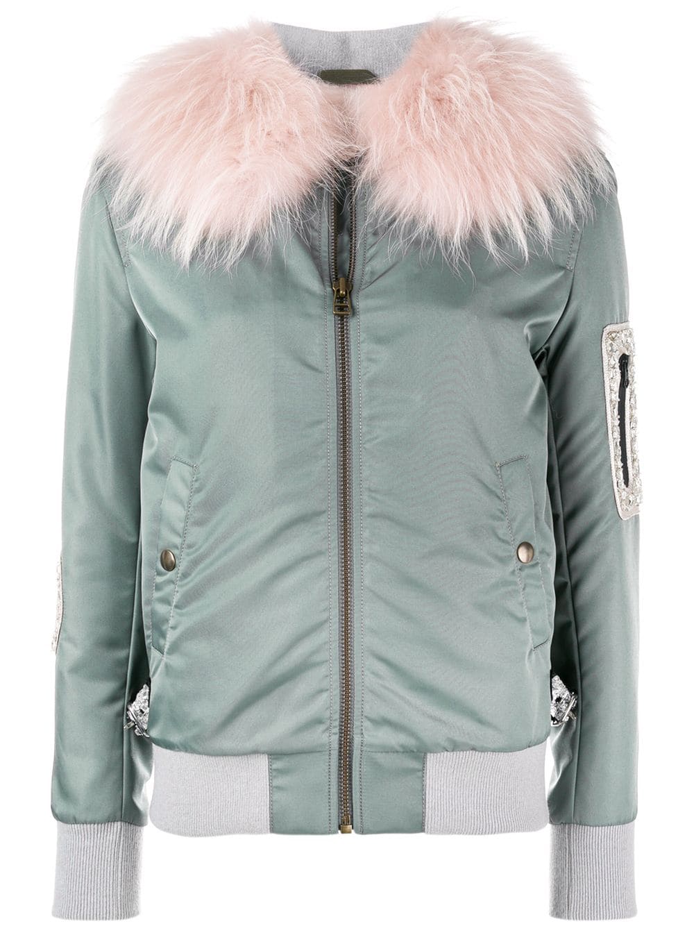 womens-fur-lining-blue-bomber-jacket Women's Fur Lining Blue Bomber Jacket - Image 1