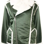 Women's Green Sherpa Lined Satin Coat