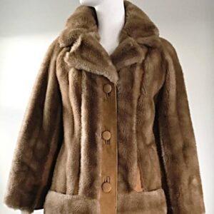 Plush light brown winter coat with faux fur finish, large buttons, and a classic lapel collar for a timeless look.