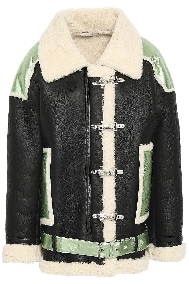 womens-metallic-leather-trimmed-shearling-coat Women's Metallic Leather Trimmed Shearling Coat - Image 1