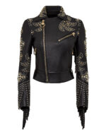 Women's Studded Cowboy Jacket Leather Fringe