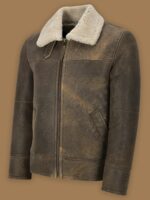 Men Old Fashion Brown Shearling Jacket - Image 3