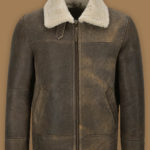 Men Old Fashion Brown Shearling Jacket