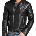 Men's Padded Black Leather Moto Jacket