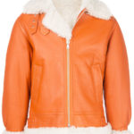 Orange Fur Leather Zipped Biker Jacket