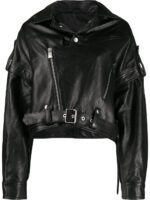 Woman's Black Leather Cropped Jacket