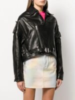 Woman's Black Leather Cropped Jacket - Image 3
