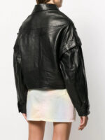 Woman's Black Leather Cropped Jacket - Image 4