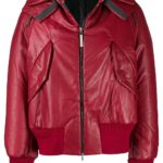 Woman's Red Leather Bomber Jacket