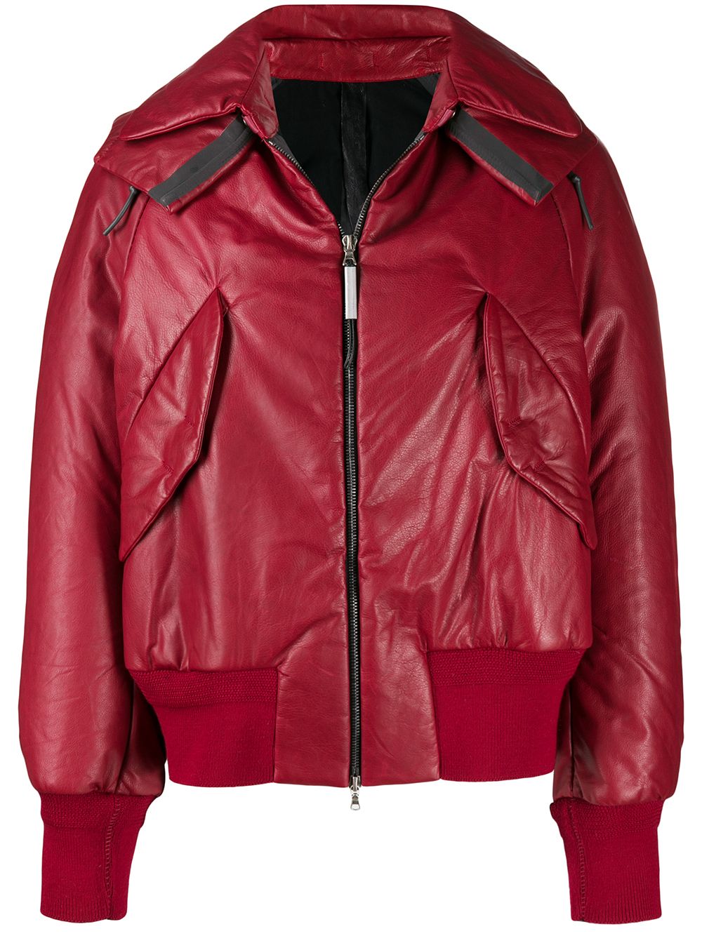 womans-red-leather-bomber-jacket Woman's Red Leather Bomber Jacket - Image 1